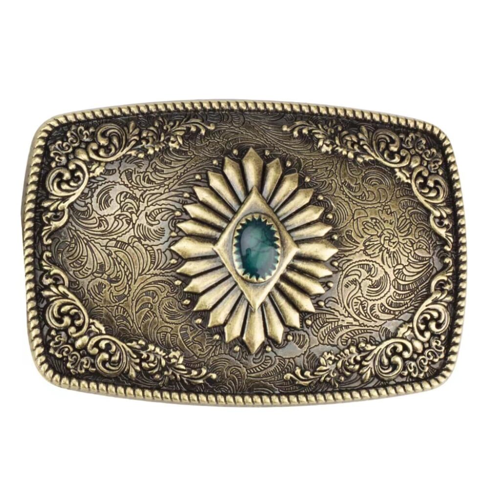 9872 Gift Box Package Vintage Gold Plated Western Enamel Belt Buckle GOLD